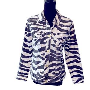 DG2 Diane Gilman Zebra Print Denim Jacket XS